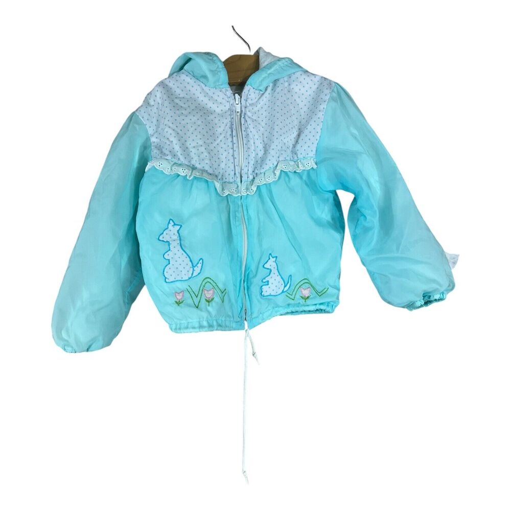 Vintage Windbreaker Jacket Toddler Girls Size 3T 4T Kangaroo Appliqué Lace 1980s